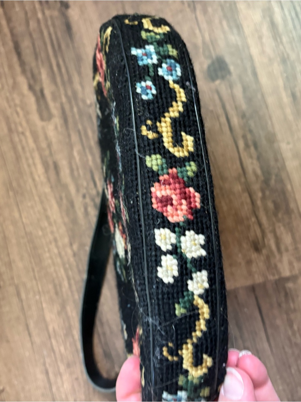 Black Floral Needlepoint Shoulder Bag with Vintage Clasp - Picture 3 of 10